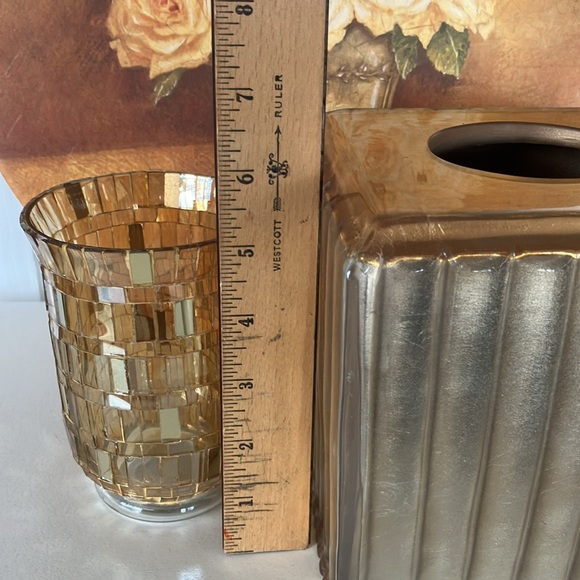 Tissue Box Holder Cover, Heavy Gold Acrylic With Gold Glass Candle Holder - Picture 9 of 13